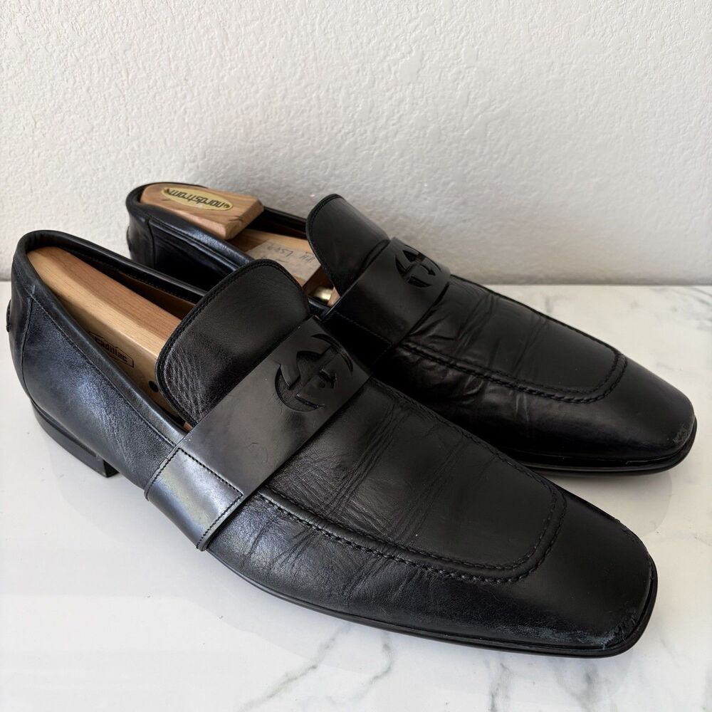 Gucci Interlocking GG Leather Slip On Loafers Size 10.5 Black